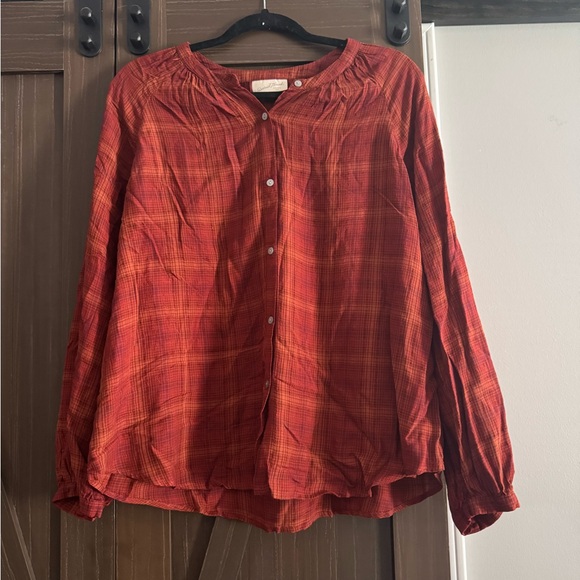 Universal Thread Plaid Button Down Long Sleeved Burnt Orange Top - Picture 1 of 2